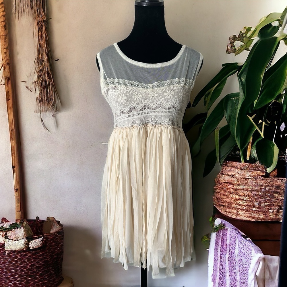 Miss Chievous Top Or Mini Dress Bohemian Fringe & Lace Junior Size XL Women Med - Picture 2 of 8